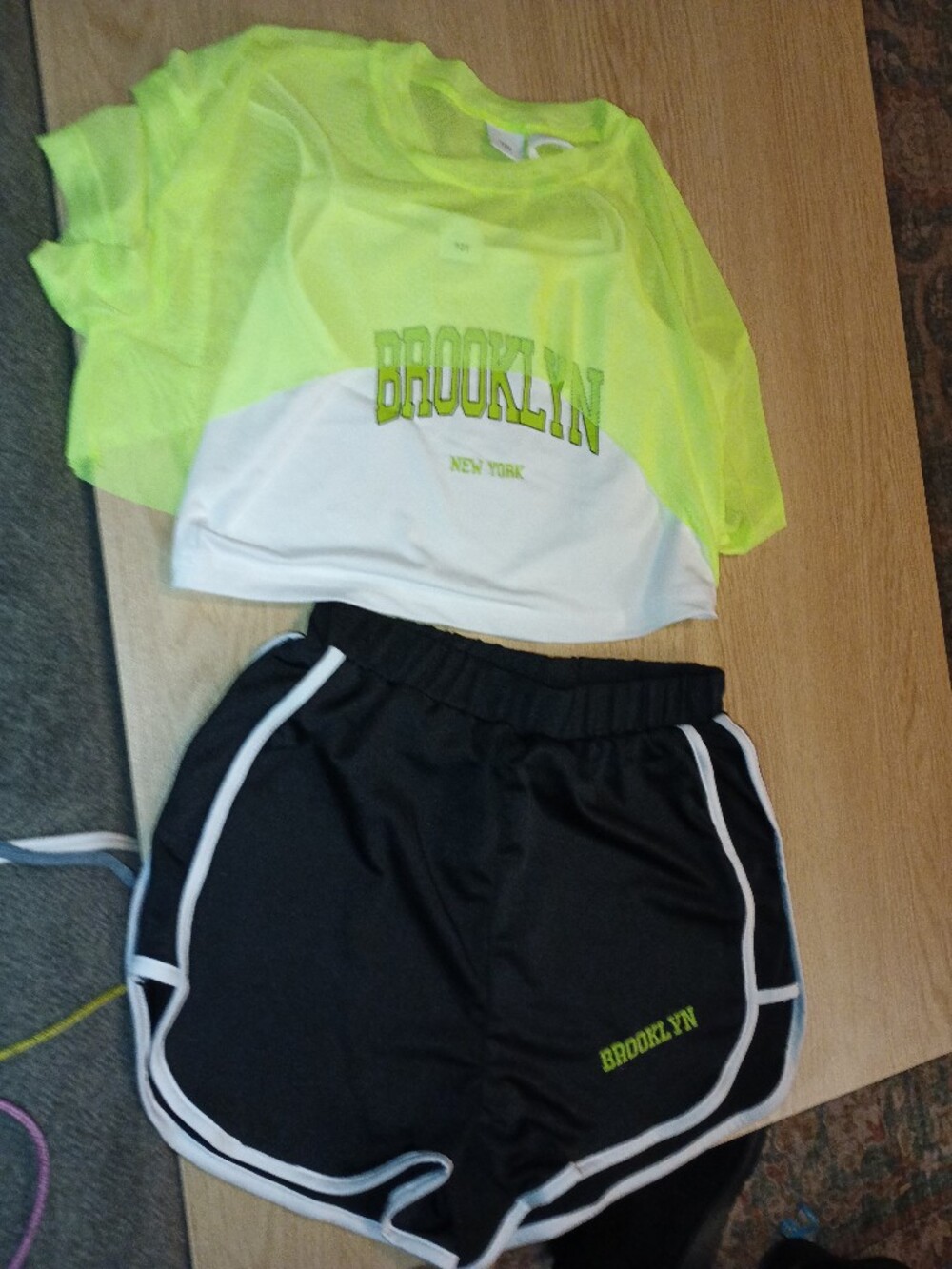 Neon Brooklyn Crop Tee & Black Athletic Shorts Set